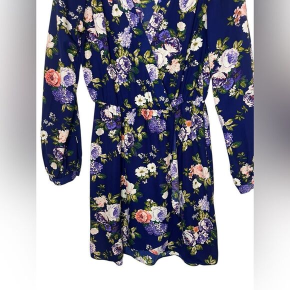 LULU’S NAVY BLUE FLORAL LONG SLEEVE WEDDING GUEST DRESS WOMENS SIZE SMALL - Picture 6 of 8